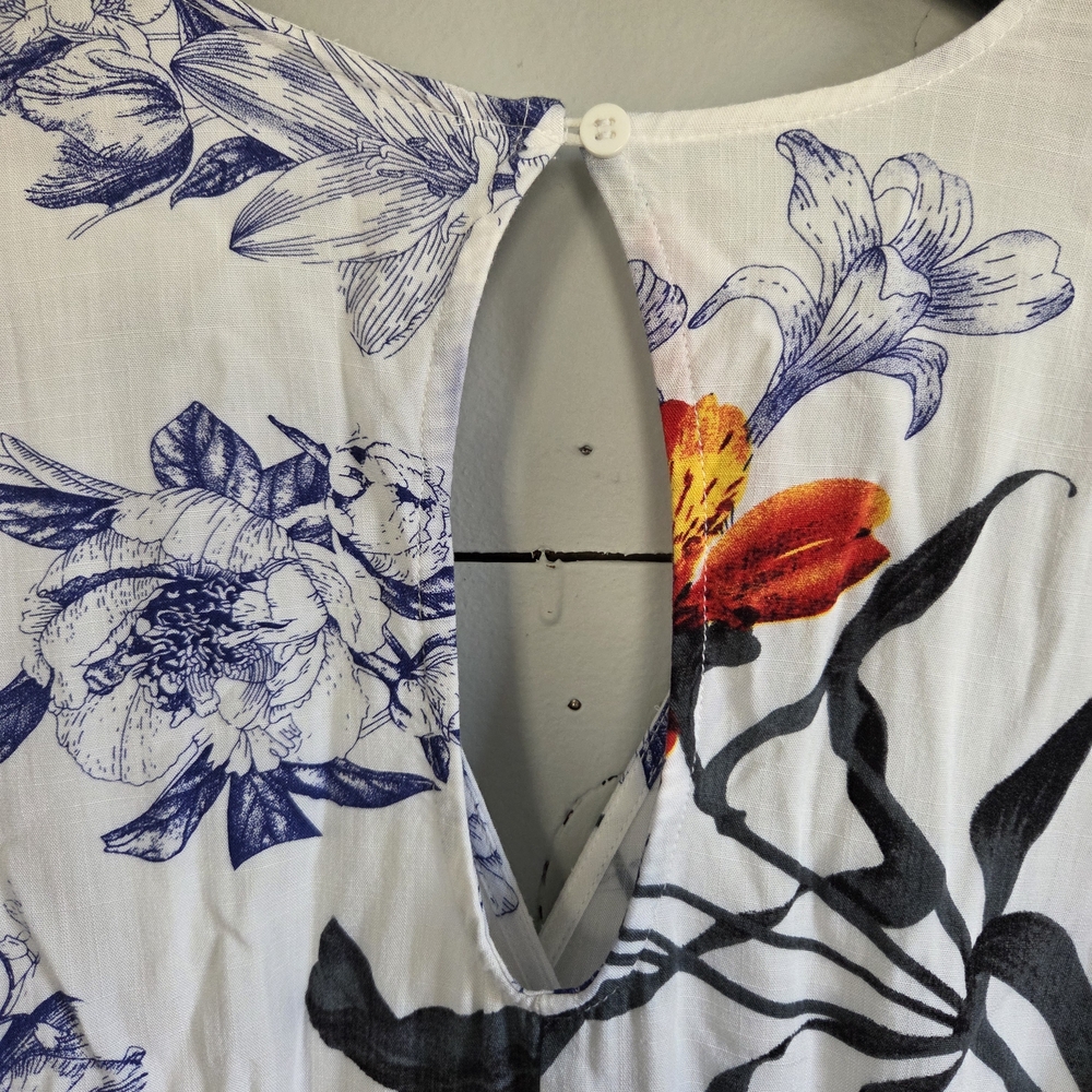 Motherhood Maternity Floral Blouse White Blue Orange Kimono Sleeve V-Neck Size M - Picture 4 of 7